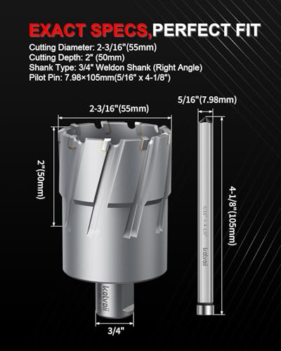 Kolvoii TCT Annular Cutter 2‑3/16" Diameter x 2" Depth, Mag Drill Bit - size: 2-3/16" x 2"