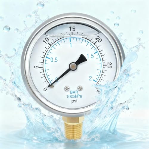 YSIL 0-30 Psi Liquid Filled Low Pressure Gauge 1/4”NPT Lower Mount 2PCS - size: 0-30Psi