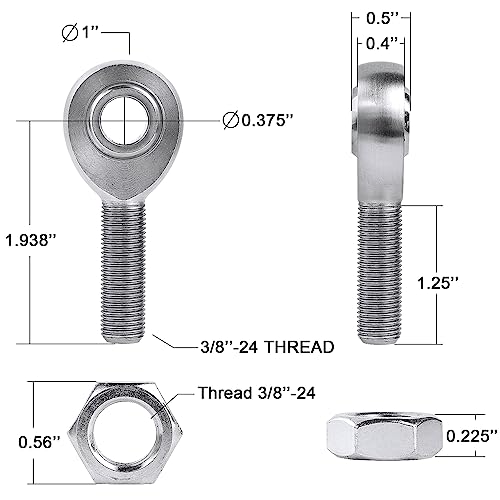 3/8" Heim Joints Rod End Kit,.375" Chromoly Heim Joints Panhard Rod End Kit for Steering,Suspension, Traction Bars, Right&Left Hand Thread with Jam Nuts - 1Set - size: 3/8 inch, style: 1 Pair