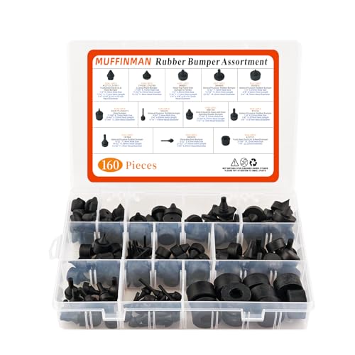 Automotive Rubber Bumper Assortment - Black Rubber Bumper Stopper, Compatible with Most Car Models - 12 Sizes