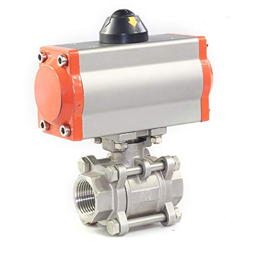 1/2" 3-Piece Pneumatic Ball Valve, SUS 304 Stainless Steel Pneumatic Ball Valve |Single Acting Spring Return |0~1000 psi (1/2" Single Acting)