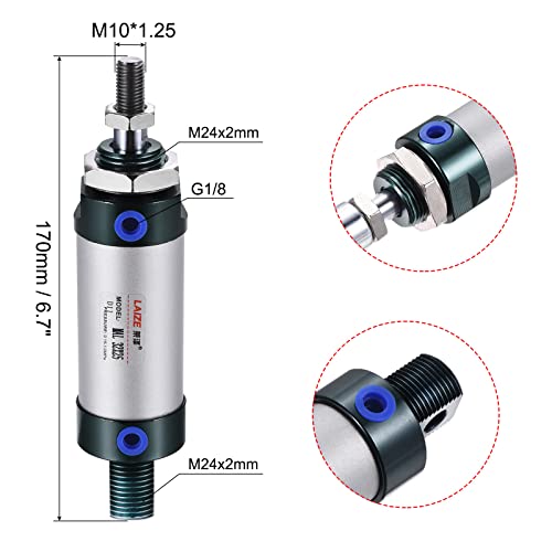 MECCANIXITY Pneumatic Air Cylinder Double Action MAL32X25 32mm Bore 25mm Stroke with Y Connector and 4Pcs Quick Fitting Set - size: 32X25 mm