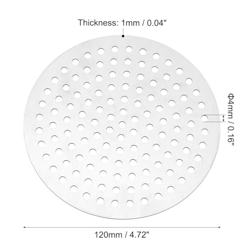 PATIKIL 5" Diameter 304 Stainless Steel Perforated Sheet, 0.16" Hole 19GA Expanded Metal Mesh Round Slices Plate Screen Decorative Meshes for Ventilation Grill Smoking, Silver Tone - size: 5inch