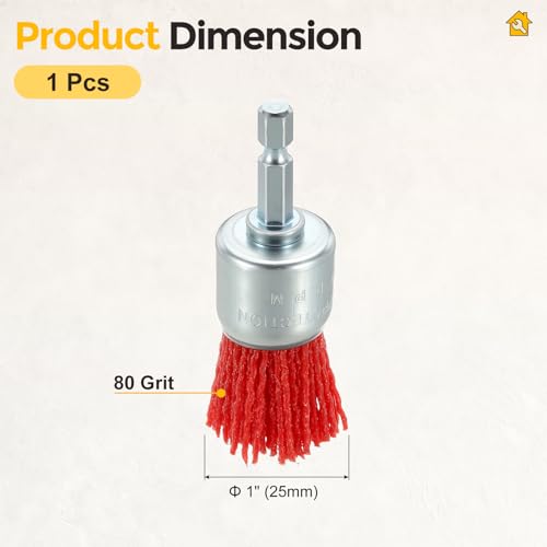 1in Wire Pen Brush for Drill with 1/4in Hex Shank, 80 Grit - color: Red, size: 80 Grit