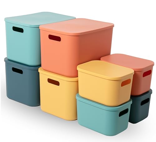 Plastic Storage Bins with Lid, Stackable Box for Organization - color: Large(4 Pack) + Small(4 Pack)