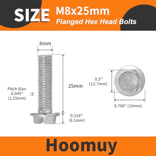 M8 x 25mm 16pcs Heavy Duty Flanged Hex Head Bolts, Flange Hexagon Head Screws, Stainless Steel 304, Metric Fully Threaded, Bright Finish - size: M8 x 25mm(16pcs)