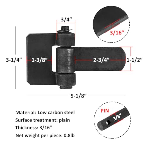 heneng 6 Pcs Weld-On Trailer Hinges, 5-1/8" x 3-1/4", Strap Style Long Leaf Door Hinge (Pack of 2) - size: 5-1/8" x 3-1/4" (Pack of 2)