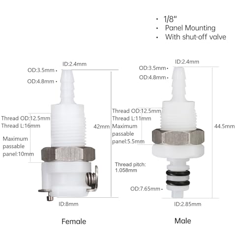 2Pcs 1/8" Plastic Panel Mounting Hose Barb Quick Connector Disconnect - size: 1/8 Inch