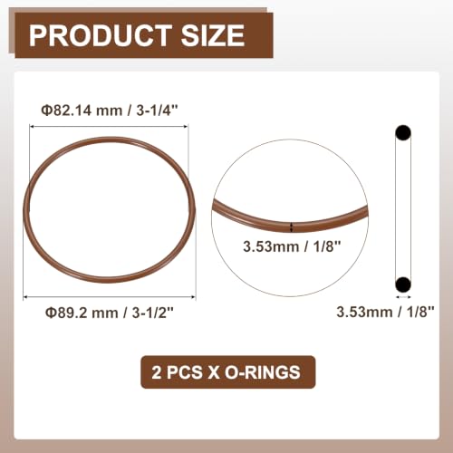 Fluorine Rubber O-Rings 3-1/2" OD, 3-1/4" ID, 1/8" Width 2PCS - size: 3-1/2" OD, 3-1/4" ID, 1/8" Width