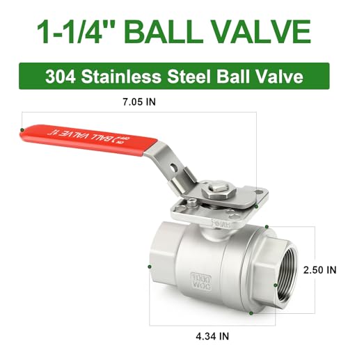 TAISHER 1PCS 1-1/4" FNPT Heavy Duty 2PC High Platform Ball Valve 304 Stainless Steel with Red Handles W0G1000 - size: 1-1/4" FNPT