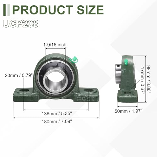 uxcell UCP208 Pillow Block Bearings 40mm Bore Self Alignment Solid Cast - size: UCP208 (Bore 40mm)