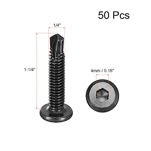 uxcell Hex Socket Self Tapping Screws, 1/4 x 1-1/4" 410 Stainless Steel Sheet Metal Flat Head Drilling Screw 50pcs, Black - color: Black, size: 1/4 x 1-1/4"