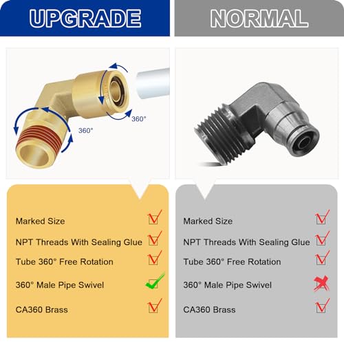 2 PCS DOT Quick Connect Air Fittings 1/2" Tube OD x 3/8" NPT Elbow - size: 1/2" Tube OD x 3/8" NPT - 2 PCS