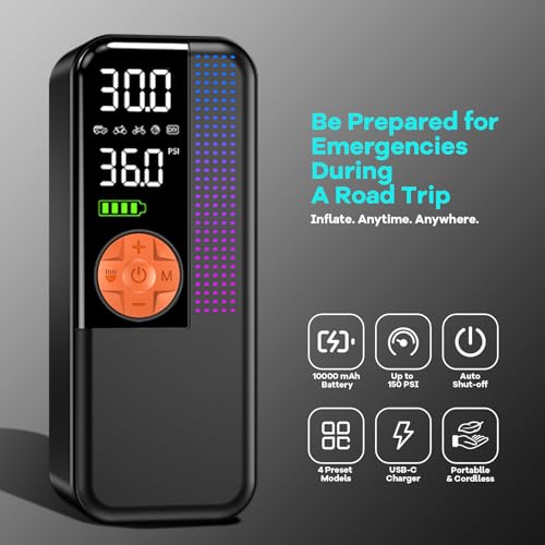 WEOLULI 150PSI Portable Cordless Tire Inflator Air Compressor - color: Orange, style: 10000mAh