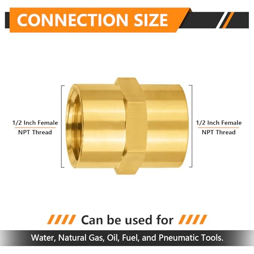 5PC HeSun Brass Pipe Fitting, 1/2" NPT Female Hex Pipe Adapter(NPT073-5) - size: 0.5 Inch