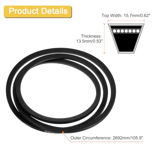 uxcell 5V1060 V-Belt, Rubber, 106" Outer Circ x 0.62" Wd x 0.53" H, Black - size: 5V1060