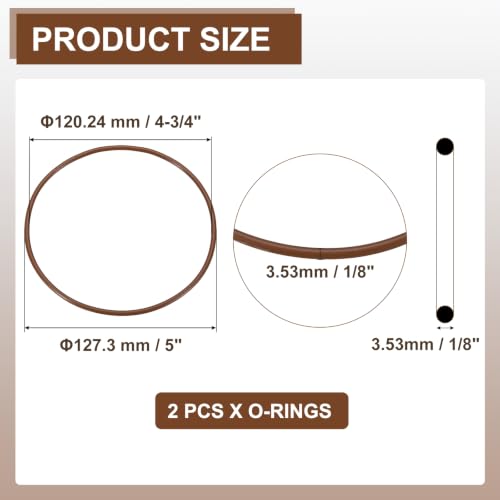 Fluorine Rubber O-Rings 5" OD, 4-3/4" ID, 1/8" Width 2PCS - size: 5" OD, 4-3/4" ID, 1/8" Width