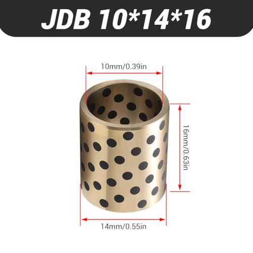 10Pcs Sleeve Bearings, 10mm Bore x 14mm OD x 16mm Length, Wrapped Oilless Self Lubricating Bushings Brass Graphite for Sliding Parts of Machinery - color: JDB 10*14*16