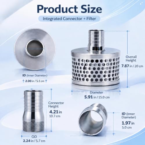 Fumete 2 Inch Pump Strainer Round Hole Suction Strainer Filter - size: 2 Inch