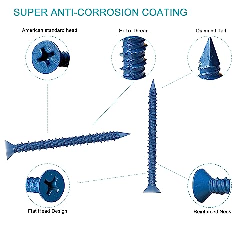3/16 x 2-1/4" Flat Head Concrete Screw Anchor, for Anchoring to Masonry, Block or Brick (100Pcs) - size: 3/16 x 2-1/4", style: Flat Head