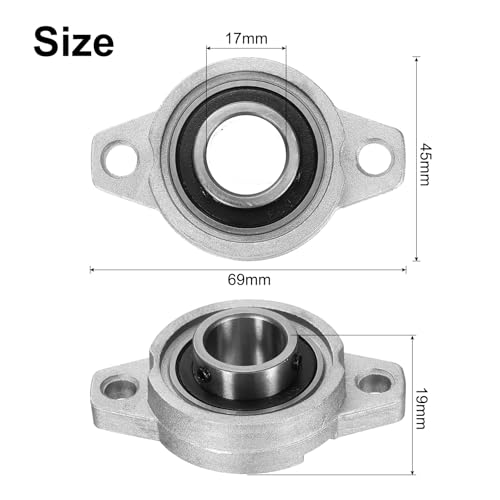 uxcell 2pcs KFL003 Pillow Block Bearings 17mm Bore Bearing Units Zinc Alloy Flange Mounted Bearing Housing, P6(ABEC3) - size: KFL003