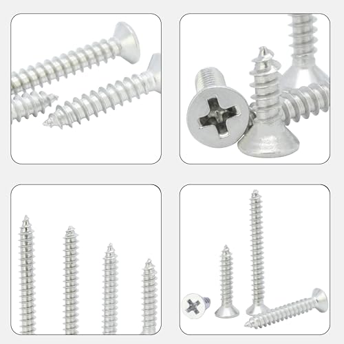 #10 × 3/4" Flat Head Phillips Wood Screw, Flat Head Self Tapping Screw Sheet Metal Screws Wood Screws, Stainless Steel 304 (18-8), 10 × 3/4-Inch, 100Pcs - color: Stainless Steel Screws, size: #10 x 3/4"