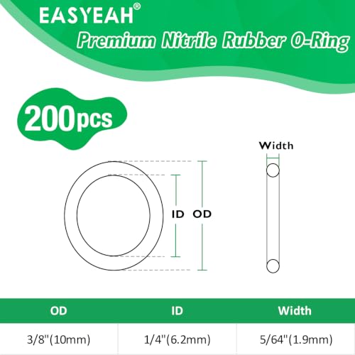 EASYEAH 200Pcs Nitrile Rubber O Rings, 1/4" ID, 3/8" OD, 5/64" Width - size: 1/4" ID, 3/8" OD