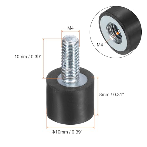 uxcell 6pcs M4x10mm Rubber Isolator Mounts with Studs 10x8mm - size: VD-D10*H8, M4*10