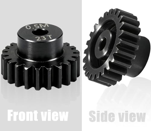 Hardened Steel 0.5M Pinion Gear 23T 2mm Shaft for RC Car/Helicopter Upgrade, Compatible with ARRMA 1/14 Typhoon 1/16 Mojave 1/18 Granite, Losi 1/12, 0.5Mod 13T-27T Gear for Brushed Brush-Less Motors - size: 23T