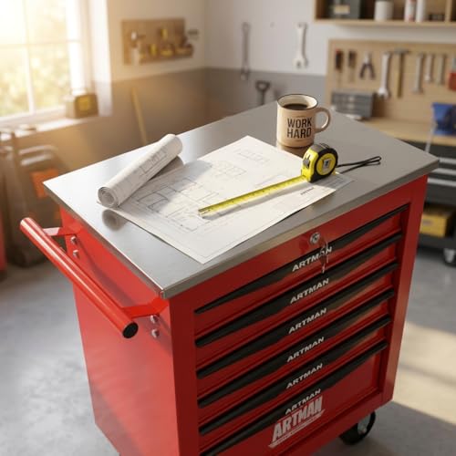 Rolling Tool Chest,Stainless Steel Worktop,Red,6‑Drawer - color: Red, size: 6-Drawers