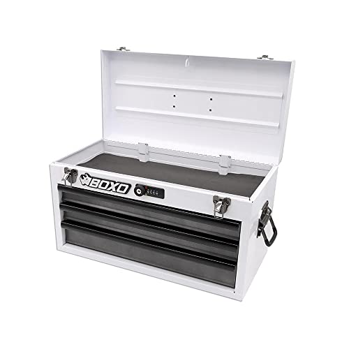 Boxo USA Hand Carry Tool Box 3-Drawer Heavy Duty Steel Toolbox with Lock System (White) - color: White
