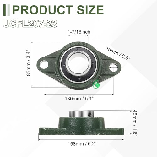 uxcell UCFL207-23 Pillow Block Bearings, 1-7/16 in Bore Chrome Steel, ABEC3 - size: UCFL207-23 (Bore 1-7/16")