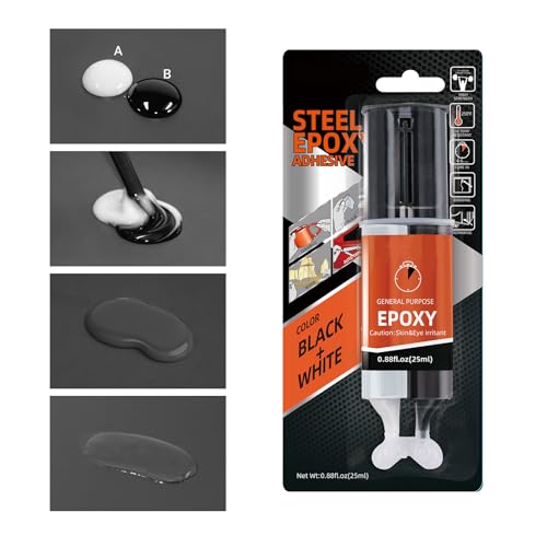 Black and White 2-Part Epoxy AB Glue, 25ml (0.85 fl oz), 5 Minute Set High Strength Waterproof Crack Repair Adhesive for Automotive Industrial Metal Plastic Wood Ceramic