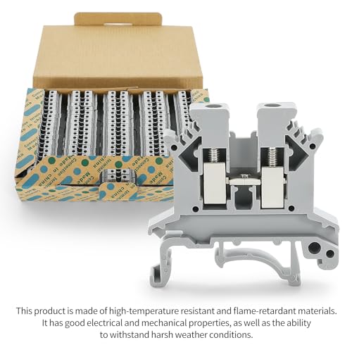 100PCS UK-2.5B Din Rail Wire Terminal Block - Application for 12-22 AWG 20A 600V Electrical Cabinets Distribution Box, Solar Power System, PLC Industrial Control Automation Panel DIY CNC RV - color: 100pcs Gray