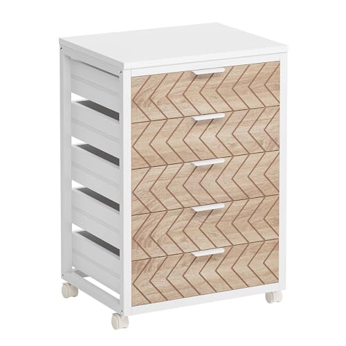 Tribesigns 5-Drawer File Cabinet, Wood Mobile Storage Unit, Beige & White - color: Beige & White, size: 5 Drawer