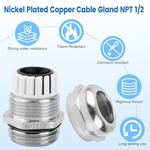 4 Pcs 1/2" NPT Nickel-Plated Copper Cable Gland - style: 1/2" NPT