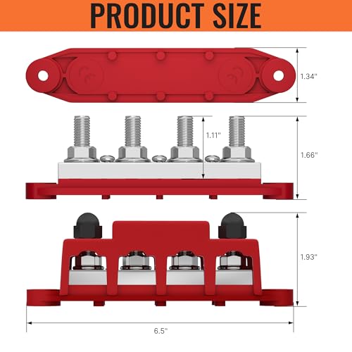 Joinfworld 400A Bus Bar 12V Power Distribution Block with 4 x 3/8" Studs 12 Volt Marine Copper Battery Busbar Terminal Block for Car, Boat, Automotive, RV, Solar Wiring - Negative&Positive - size: 400A 4 x 3/8"(M10) Studs