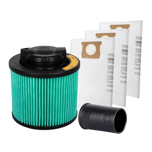 DEWALT Shop Vac HEPA Filter Replacement, 3-Pack Dust Bags & Tool Adapter - style: DXVA19-0502