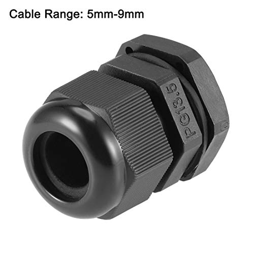 uxcell 10Pcs PG13.5 Cable Gland 7mm-11mm Wire Hole Waterproof Nylon Joint Adjustable Locknut with Washer Black - color: Black, size: PG13.5
