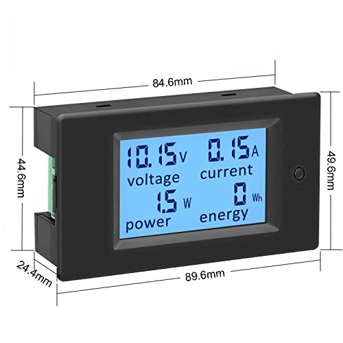 KETOTEK Amp Volt Watt Kwh Meter Tester Panel Digital 4 in 1 Ammeter Voltmeter Multimeter 12V DC 6.5-100V 20A, Voltage Current Power Energy Usage Monitor LCD Display Car Motorbike Solar - style: DC 20A Meter