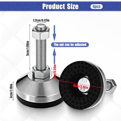 4 Pcs Heavy Duty Adjustable Leveling Feet 2.36" Dia Base M-12 Thread