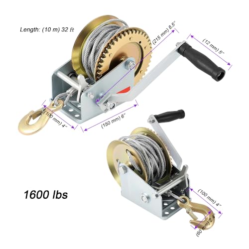 JOIKIT 1600 Lbs Heavy Duty Hand Crank Winch with 15m 49Feet Steel Cable - size: 1600 LBS