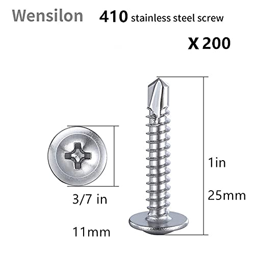 Wensilon(200pcs)#8×1”for Sheet Metal Self-Tapping Screws 410 Stainless Steel Truss Head High-Strength Quick Tapping Screws - color: Silver, size: #8X1"
