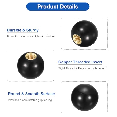uxcell Threaded Ball Knobs, M10 Female Thread Thermoset Ball Knob 32mm Dia - color: Black, size: M10x32mm