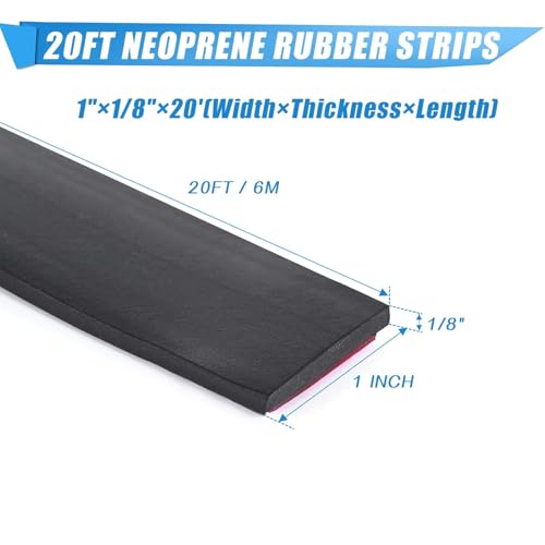 Adhesive Rubber Strips Neoprene Rubber Sheets, Rolls & Strips with Adhesive Backing Rubber Pads Self Stick Seal Rubber Gasket Adhesive Back for Matting Padding - 1" Wide x 1/8" Thick x 20' Long - size: 1” Wide x 1/8" Thick x 20' Long