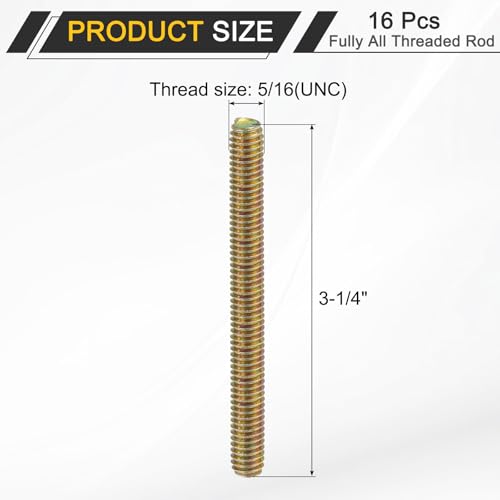 uxcell 16 Pack Fully All Threaded Rod 5/16" Thread, 3-1/4" Length, Thread Screw Threaded Rod Screw Sofa Foot Screw Bolt for Chair Furniture Mounting Assembly Fastening - size: 3-1/4"