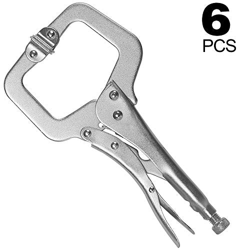 KEILEOHO 6 Pack 11 Inches C Clamp Locking Pliers with Swivel Pads, Heavy-Duty Locking Pliers, Woodworking Clamps Set, Adjustable Nickel Plated C Plier - size: 6 Pack
