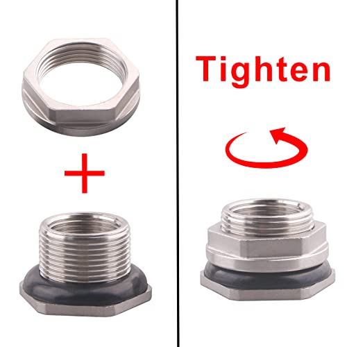 DERNORD 1/2" Female Bulkhead Water Tank Connector Stainless Steel Bulkhead Fittings Pack of 2 - size: 1/2 Inch, style: Pack of 2