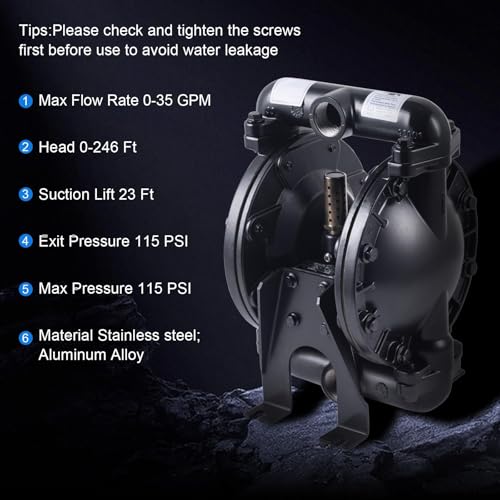 Double Diaphragm Pump Air Operated 1 inch Inlet/Outlet Pneumatic Waste Oil Transfer Pump for Chemical QBY4-25L 35 GPM Dual Diaphram Polypropylene Nitrile Rubber by Stainless Steel Iron 115 PSI - style: 1 INCH PORT