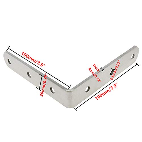 90 Degree Corner Brace Joint Right Angle Bracket L Shaped Bracket 100mm/3.9" x 100mm/3.9" - Pack of 4 - color: Silver, size: 3.94" x 3.94"